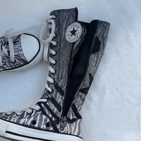Converse All-Star Zebra Print High/Tall Lace-up Black, Gray, Glitter Sneakers - Picture 12 of 17